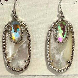 NWT Kendra Scott RARE & Retired Emmy Earrings Silver & Ivory Pearl & Dichroic!